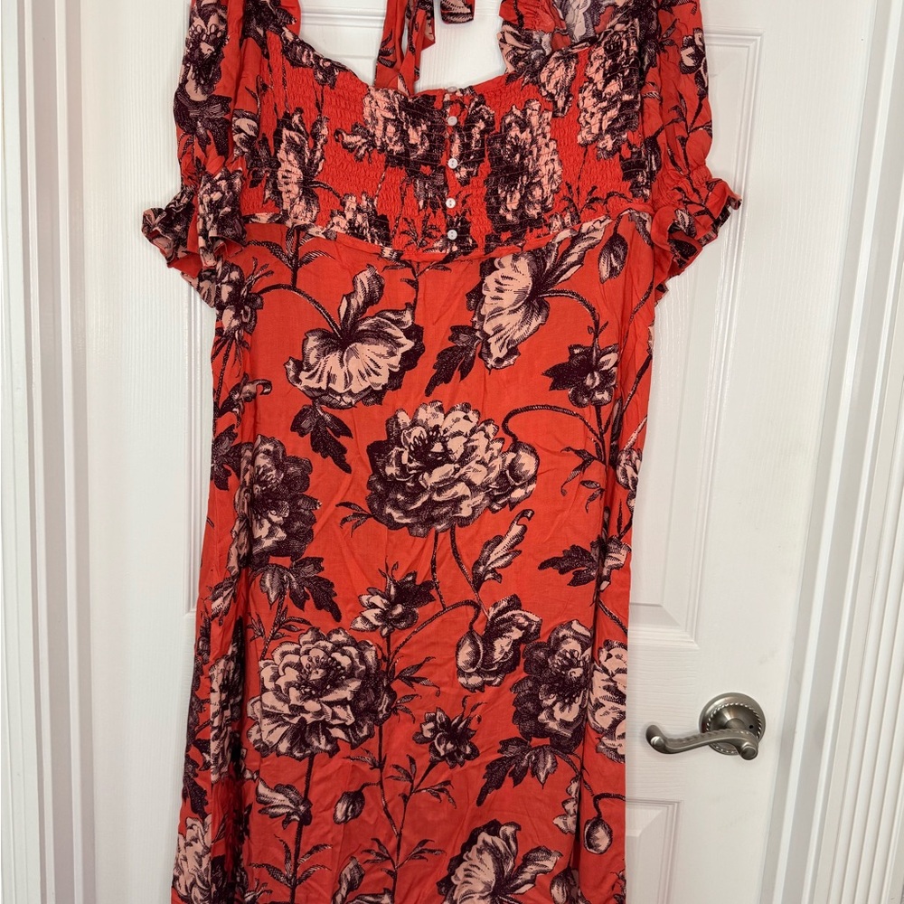 Anthropologie Coral and Black Floral Maxi Dress